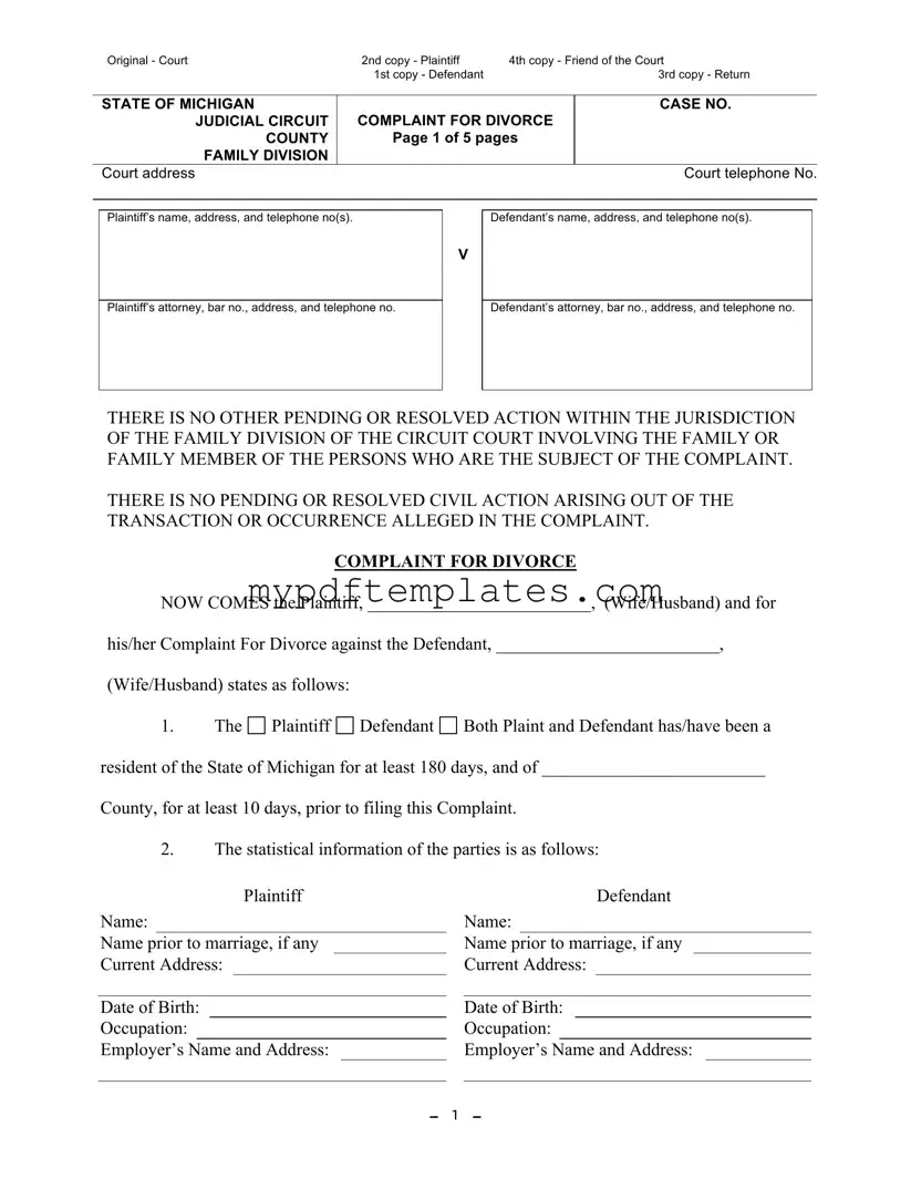 Fill Your Michigan Complaint Divorce Template