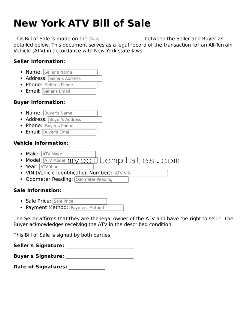 Free New York ATV Bill of Sale Template