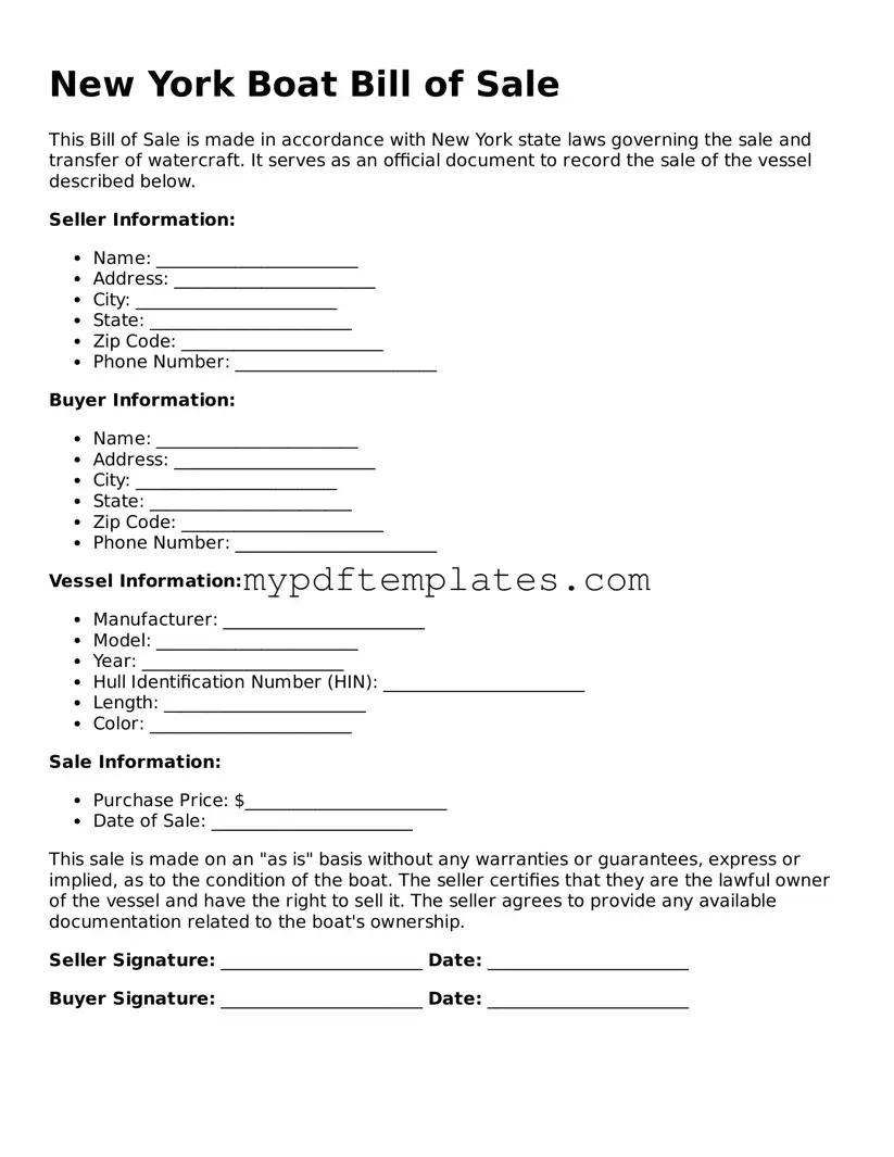 Free New York Boat Bill of Sale Template