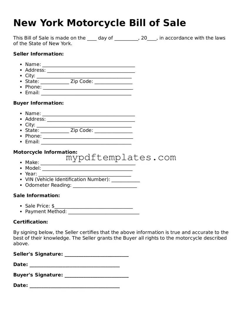 Free New York Motorcycle Bill of Sale Template
