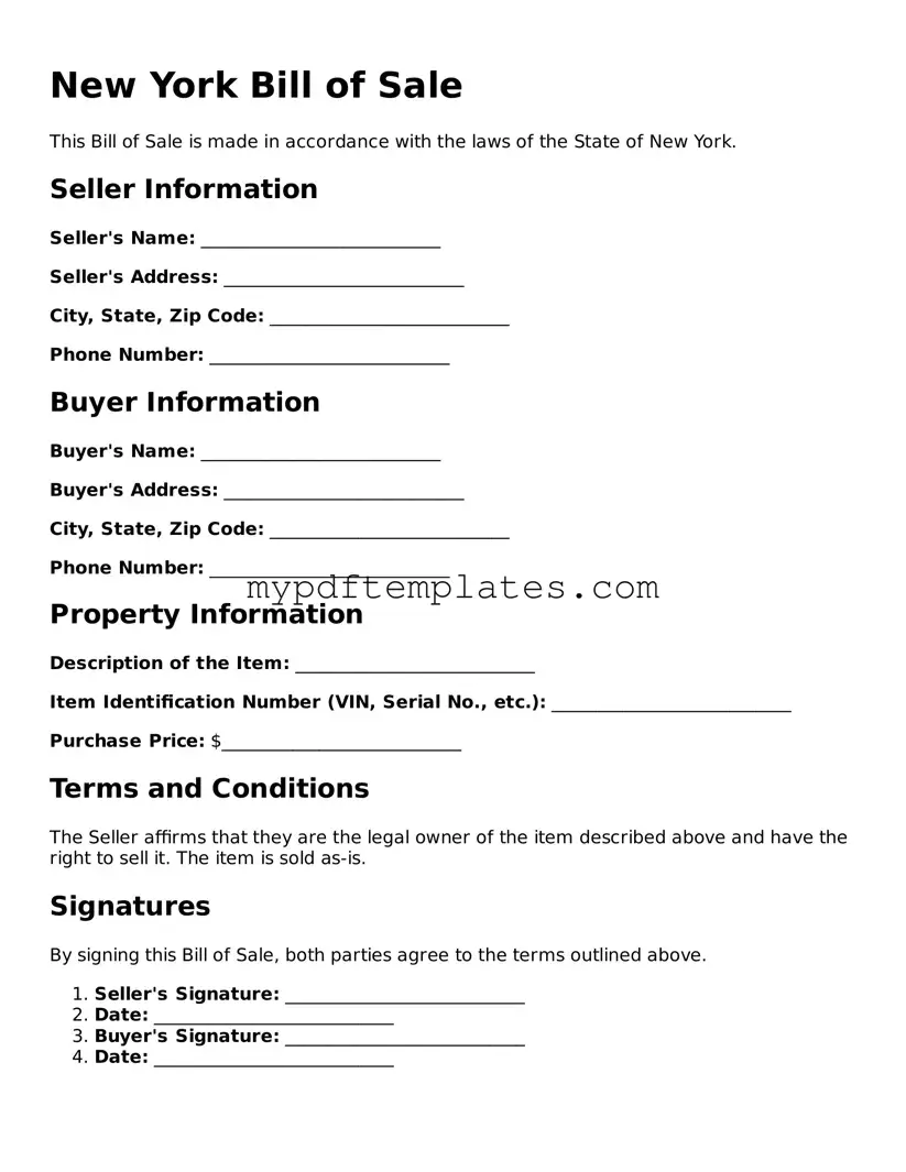 Free New York Bill of Sale Template
