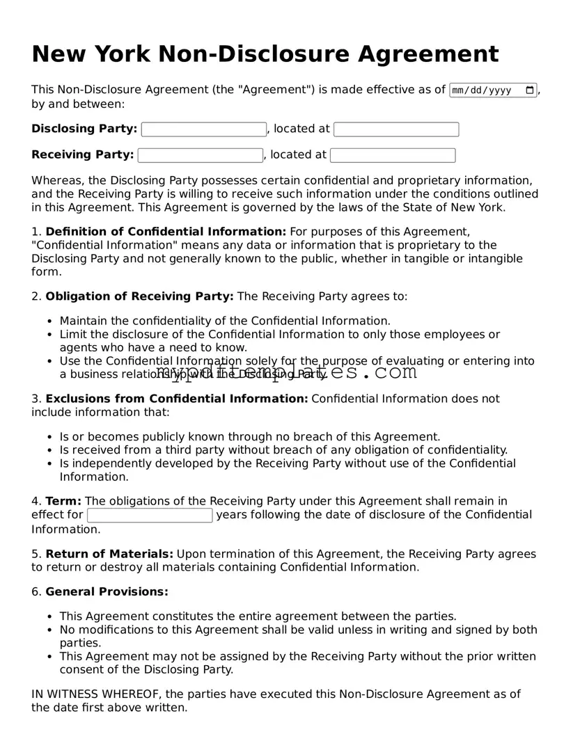 Free New York Non-disclosure Agreement Template
