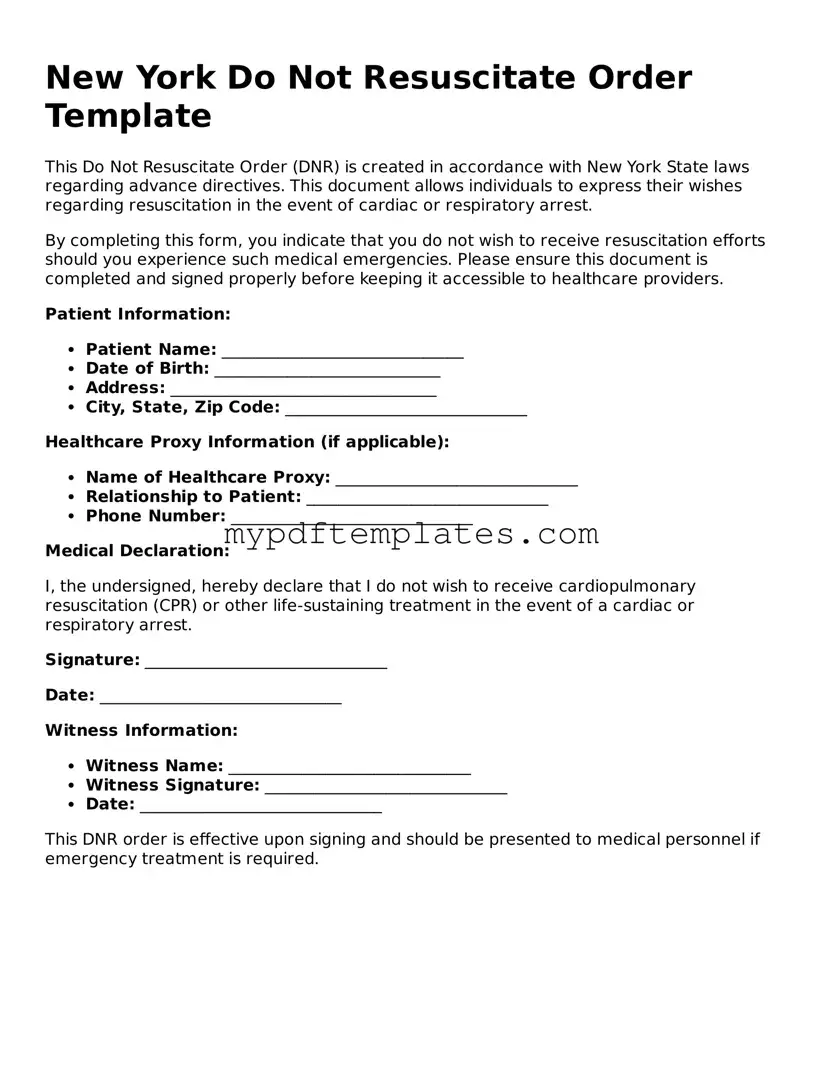 Free New York Do Not Resuscitate Order Template