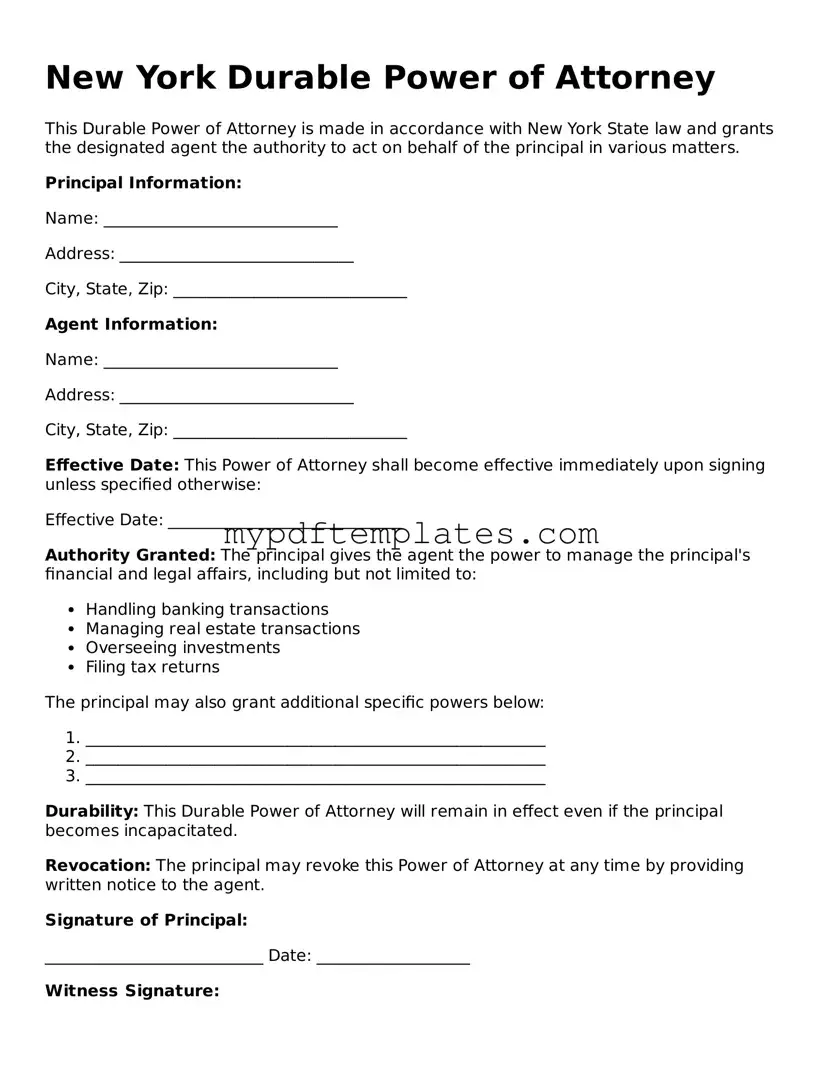 Free New York Durable Power of Attorney Template