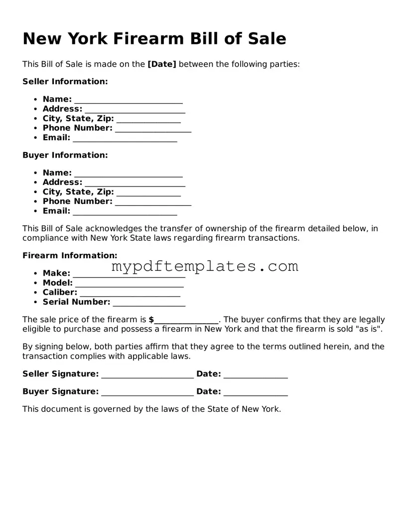 Free New York Firearm Bill of Sale Template