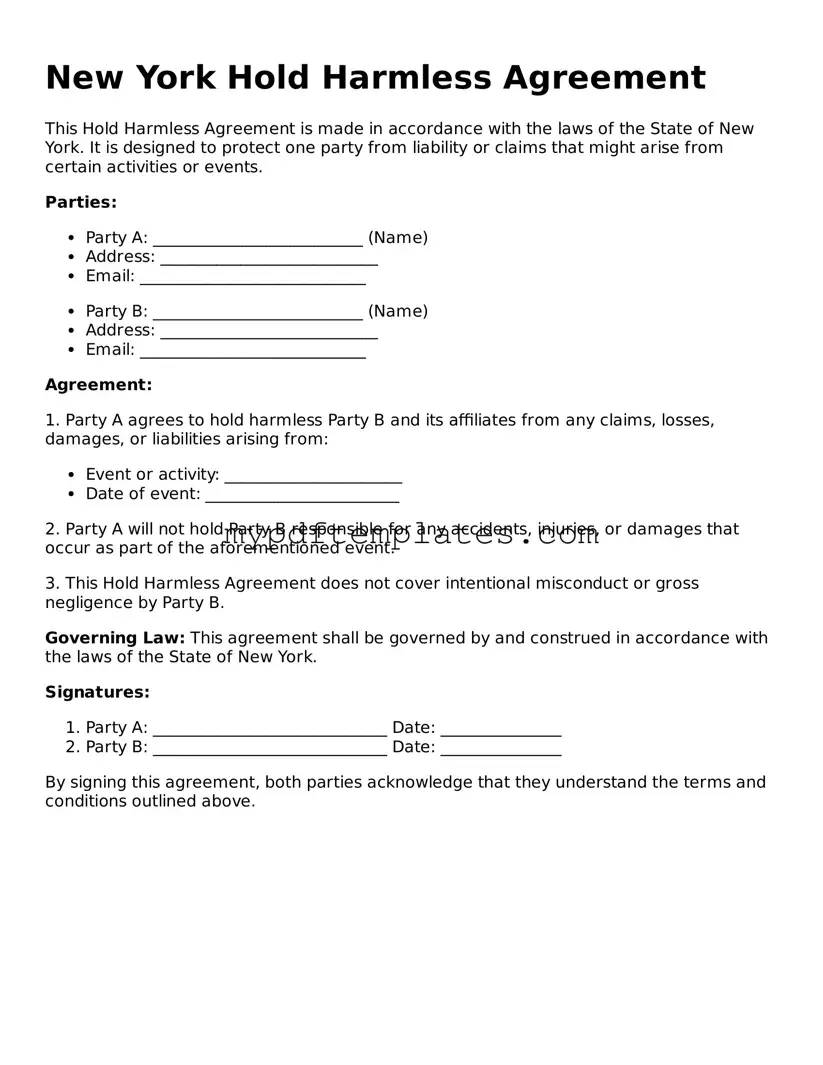 Free New York Hold Harmless Agreement Template