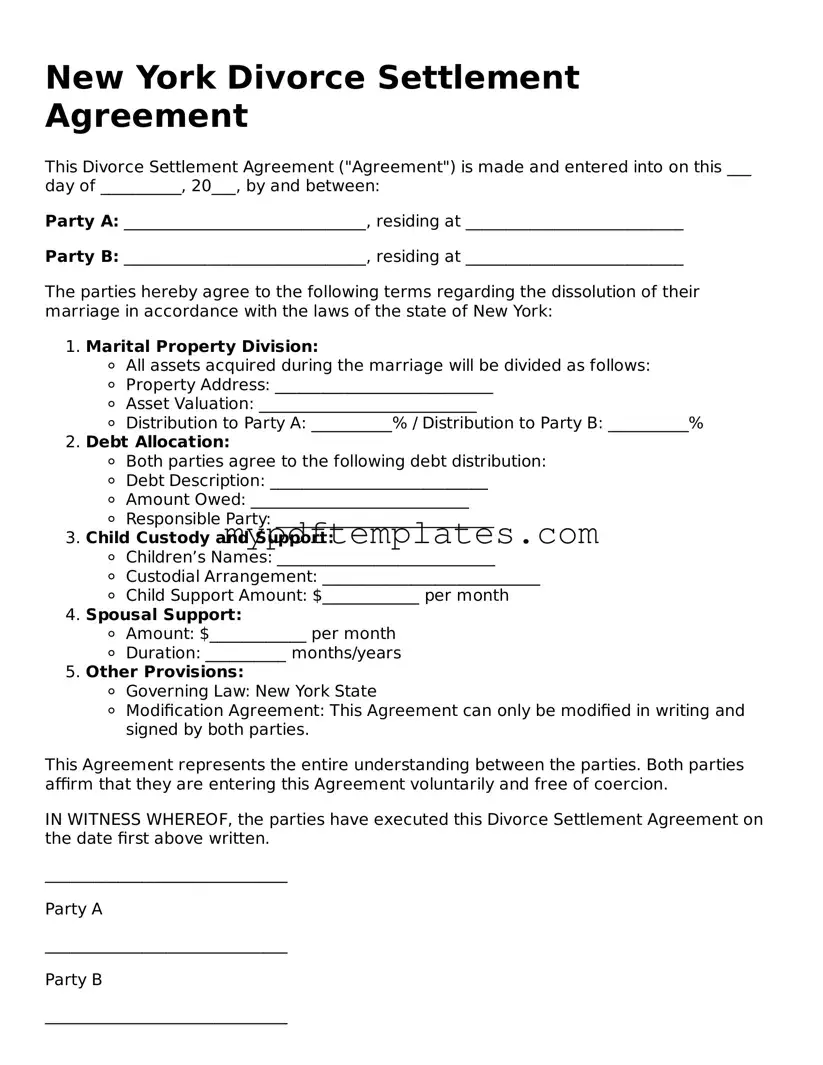 Free New York Divorce Settlement Agreement Template