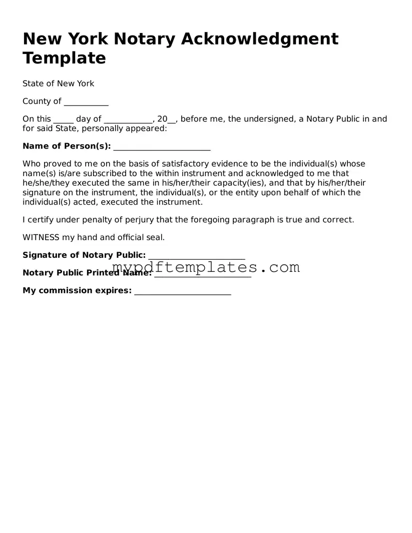 Free New York Notary Acknowledgement Template