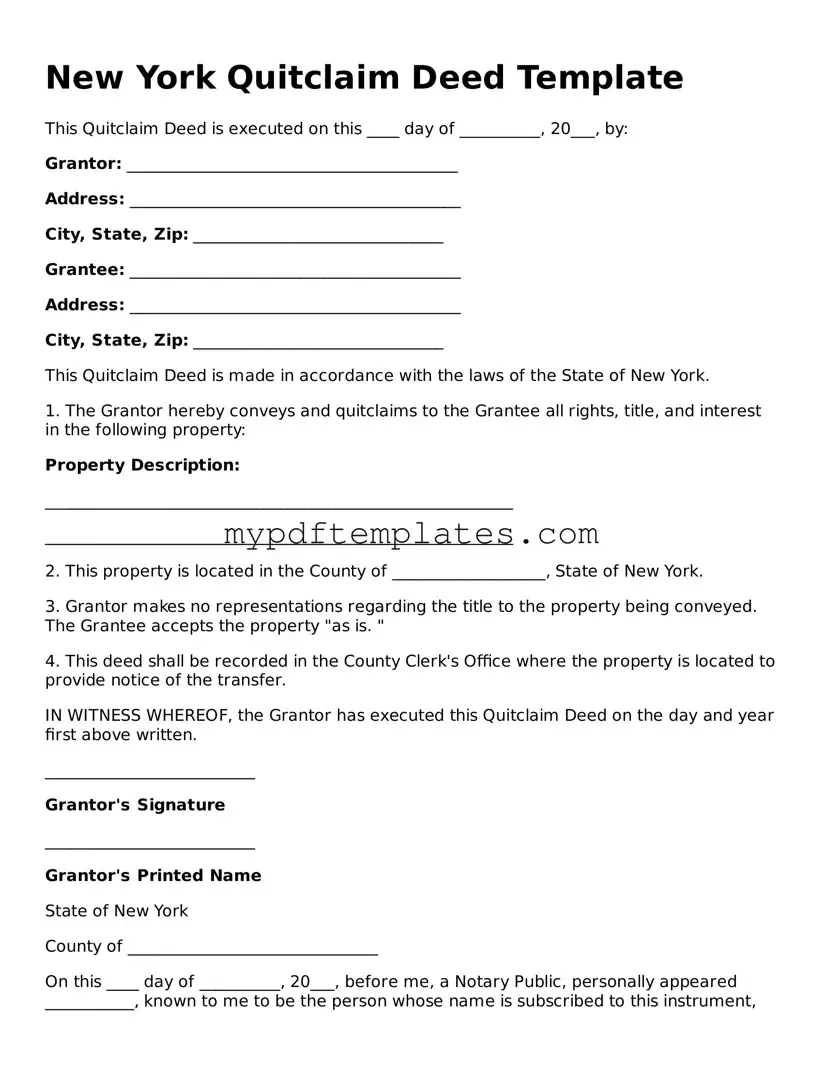 Free New York Quitclaim Deed Template