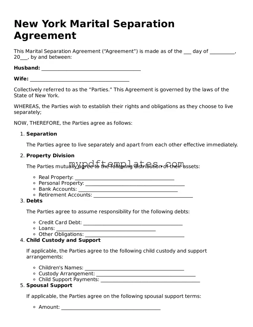 Free New York Marital Separation Agreement Template