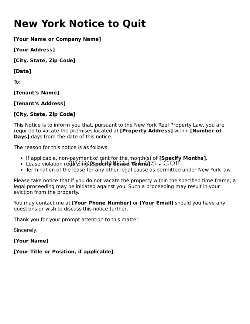 Free New York Notice to Quit Template