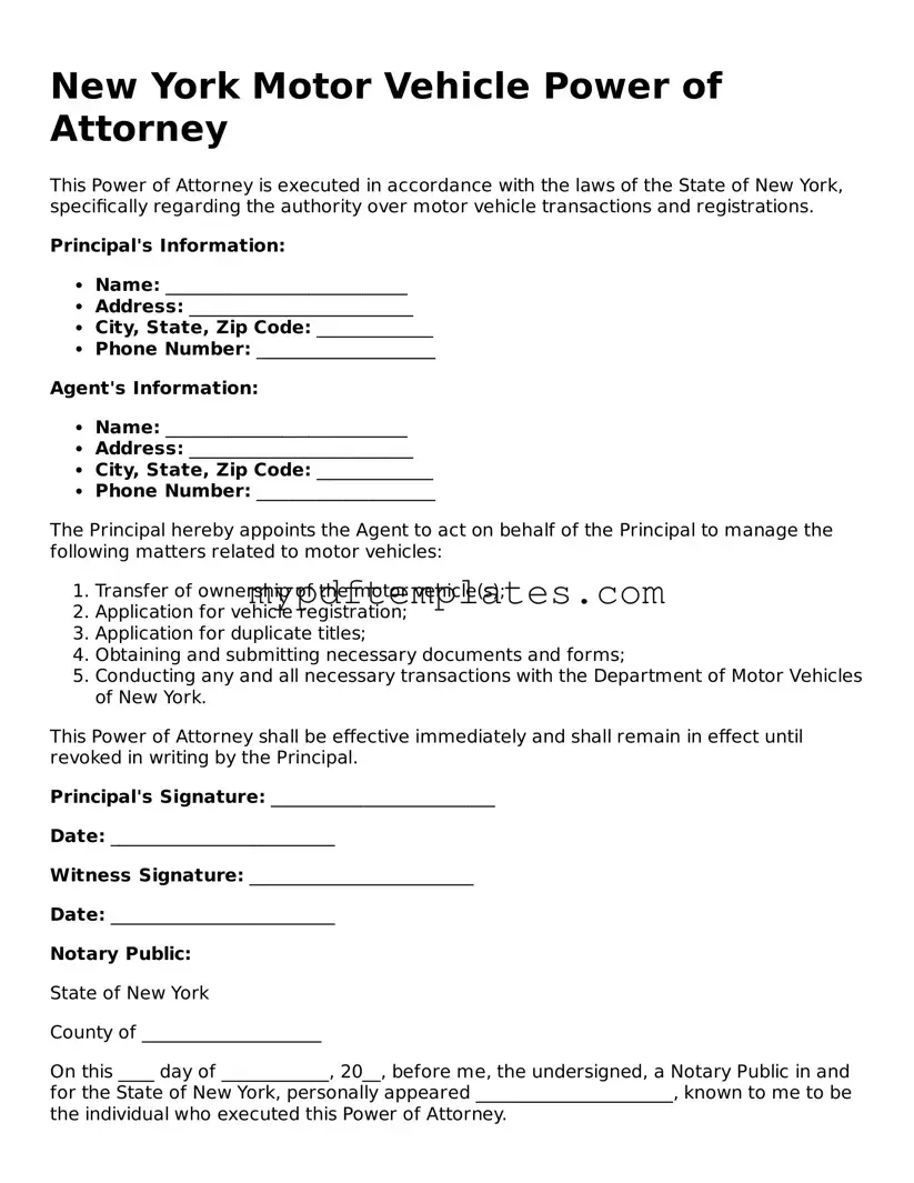 Free New York Motor Vehicle Power of Attorney Template