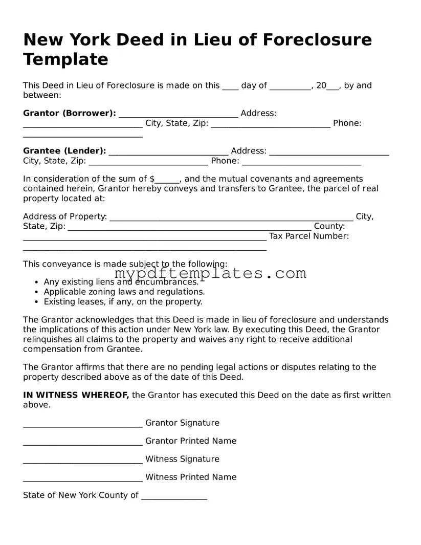 Free New York Deed in Lieu of Foreclosure Template