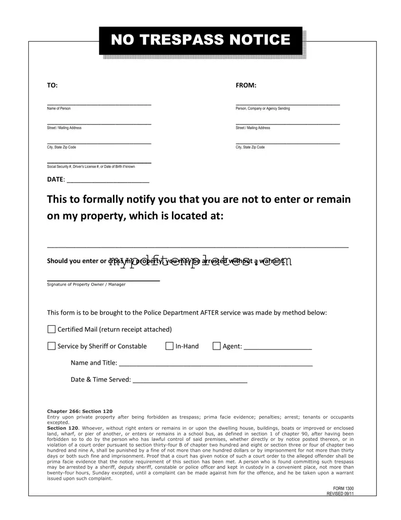 Fill Your No Trespassing Letter Template