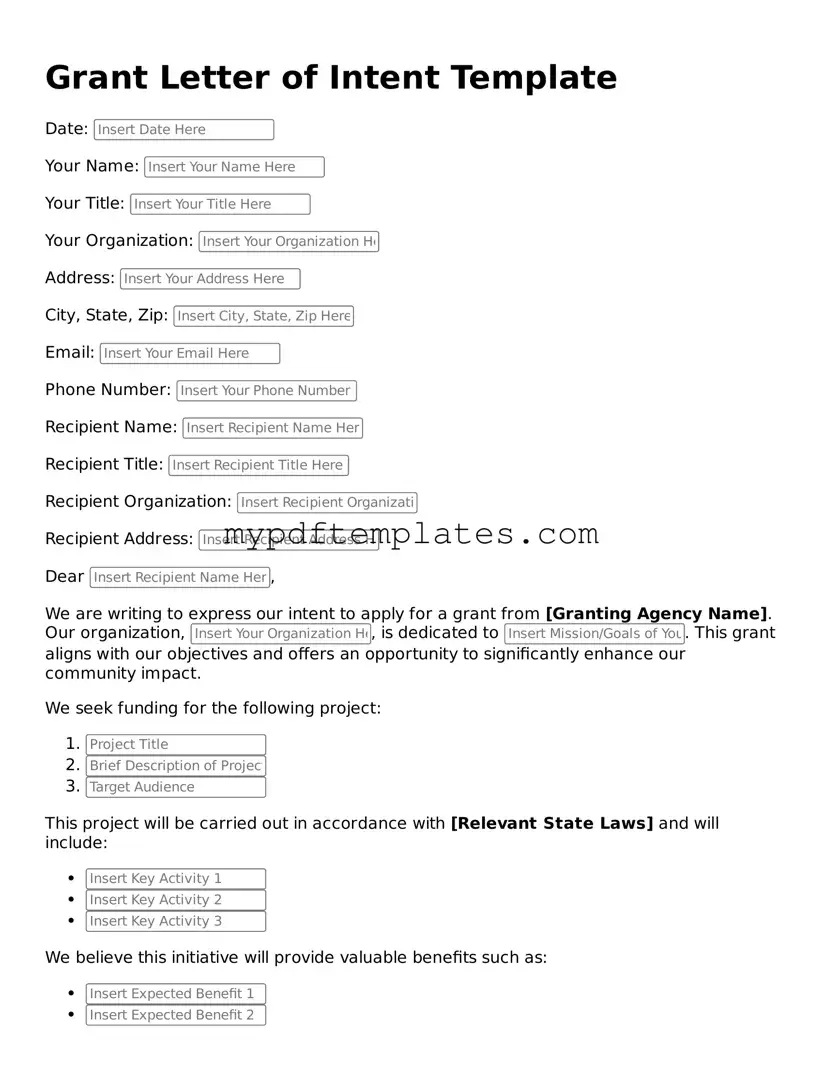 Blank Grant Letter of Intent Form