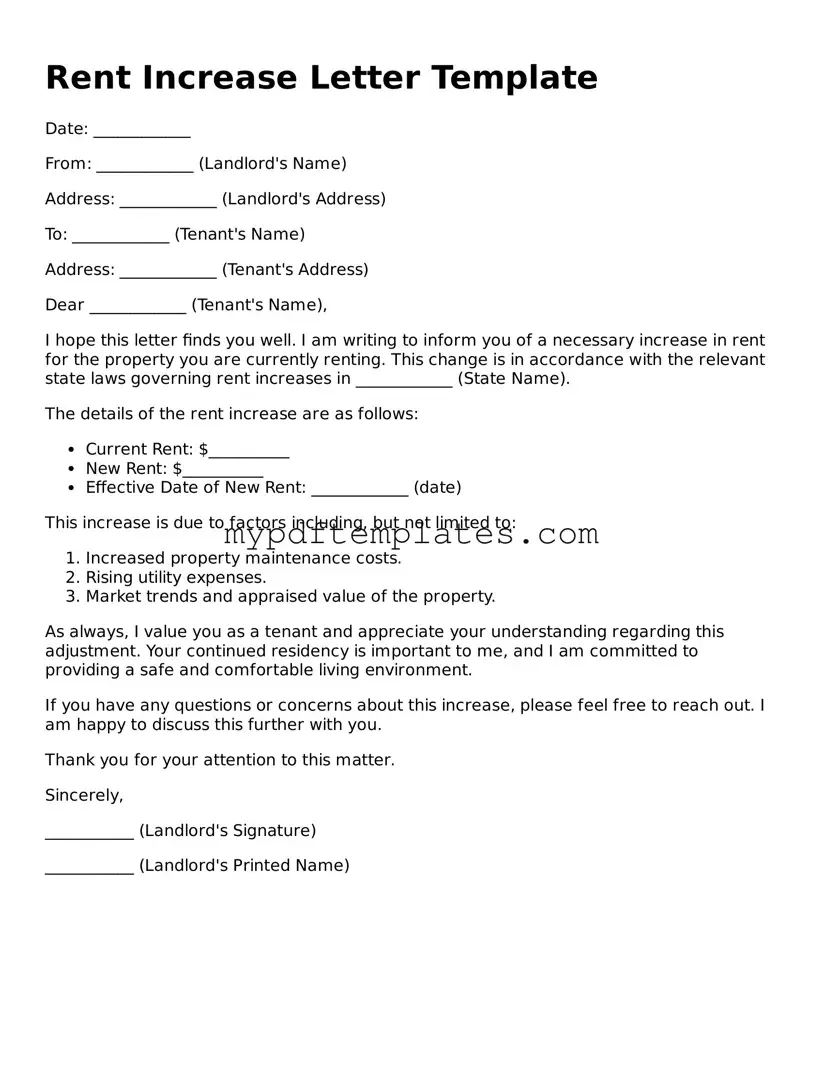 Blank Rent Increase Letter Form