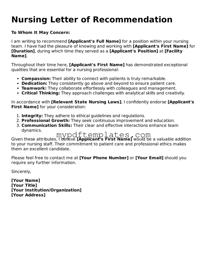 Blank Nursing Letter of Recommendation Form