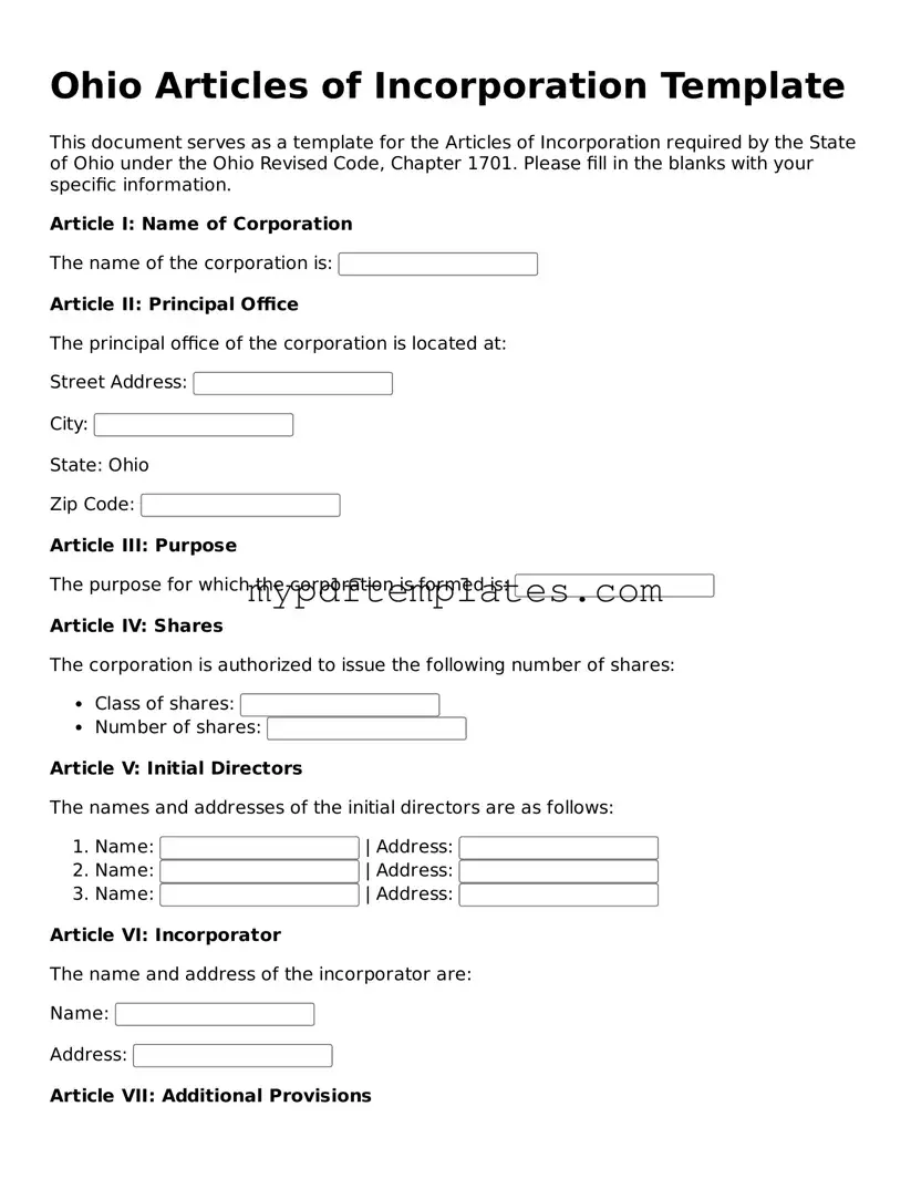 Free Ohio Articles of Incorporation Template
