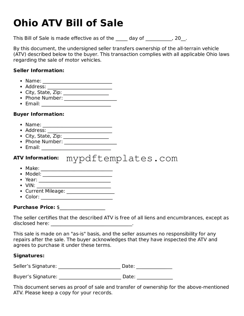 Free Ohio ATV Bill of Sale Template