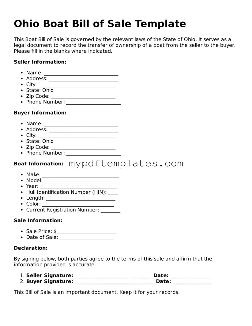 Free Ohio Boat Bill of Sale Template