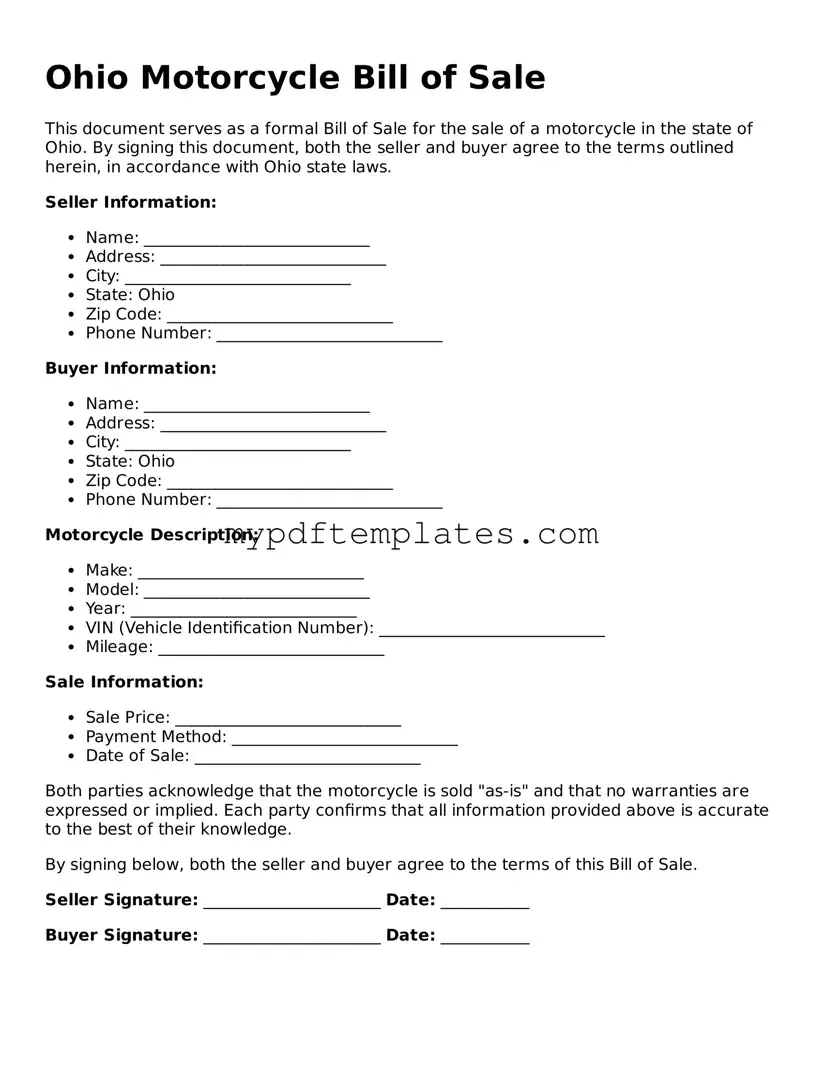 Free Ohio Motorcycle Bill of Sale Template