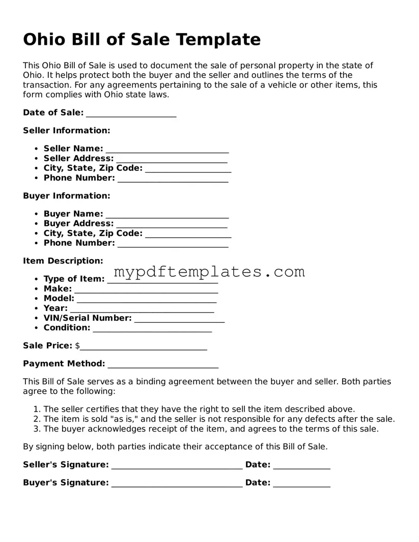Free Ohio Bill of Sale Template