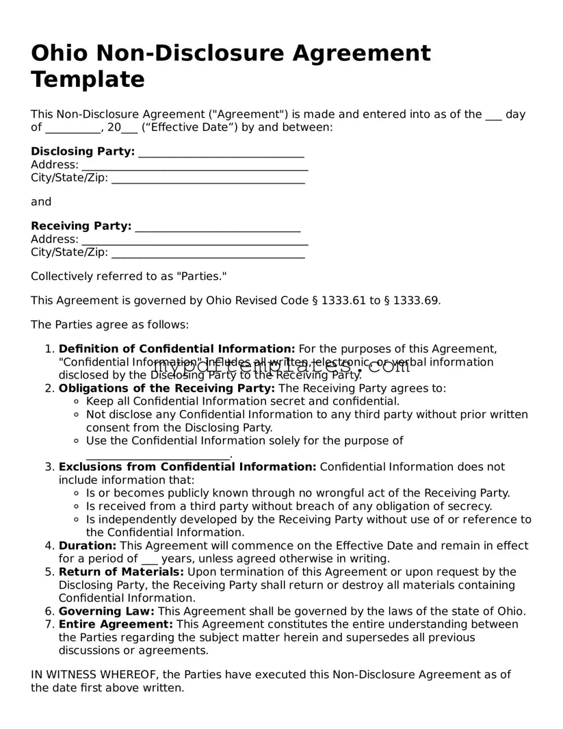 Free Ohio Non-disclosure Agreement Template