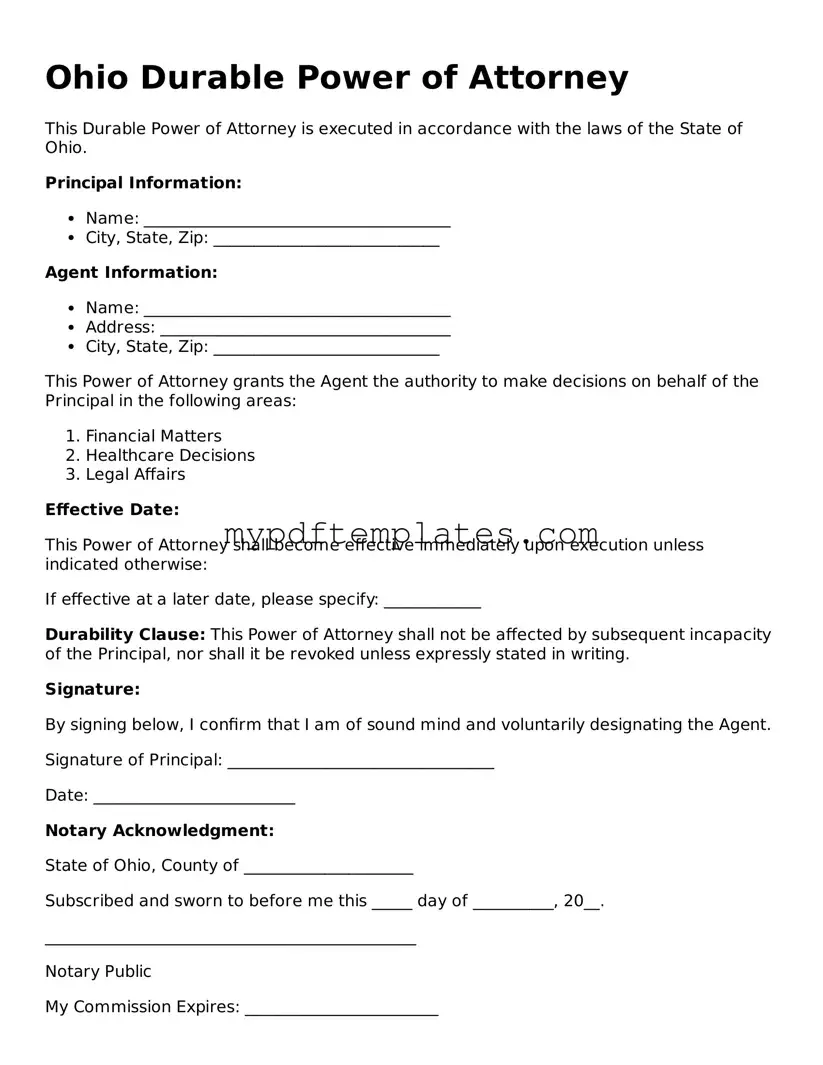 Free Ohio Durable Power of Attorney Template