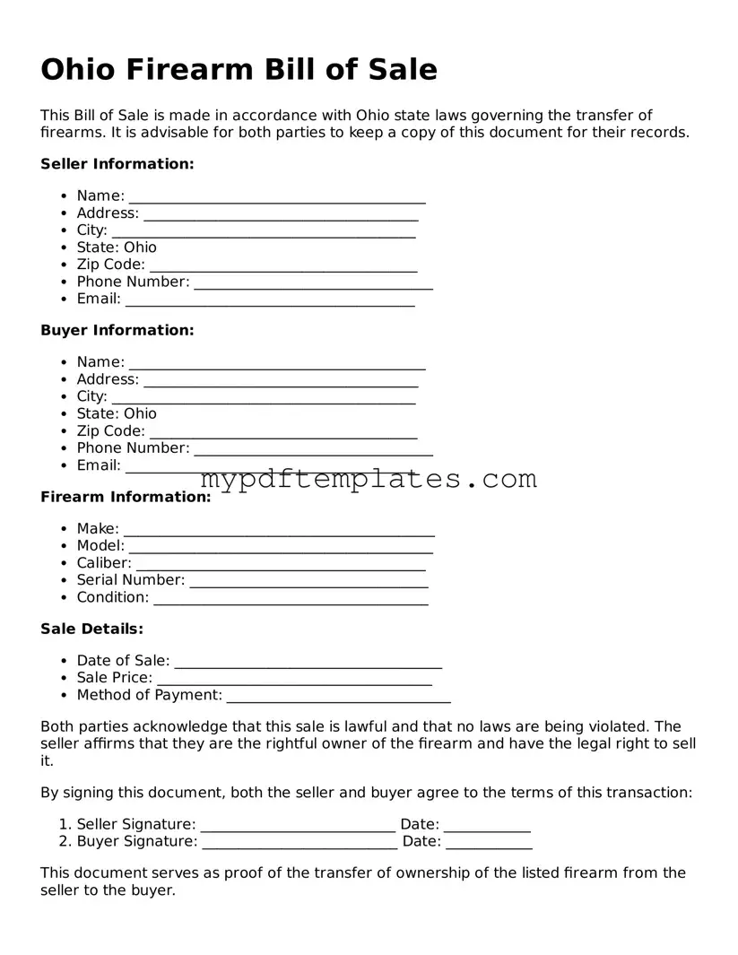 Free Ohio Firearm Bill of Sale Template