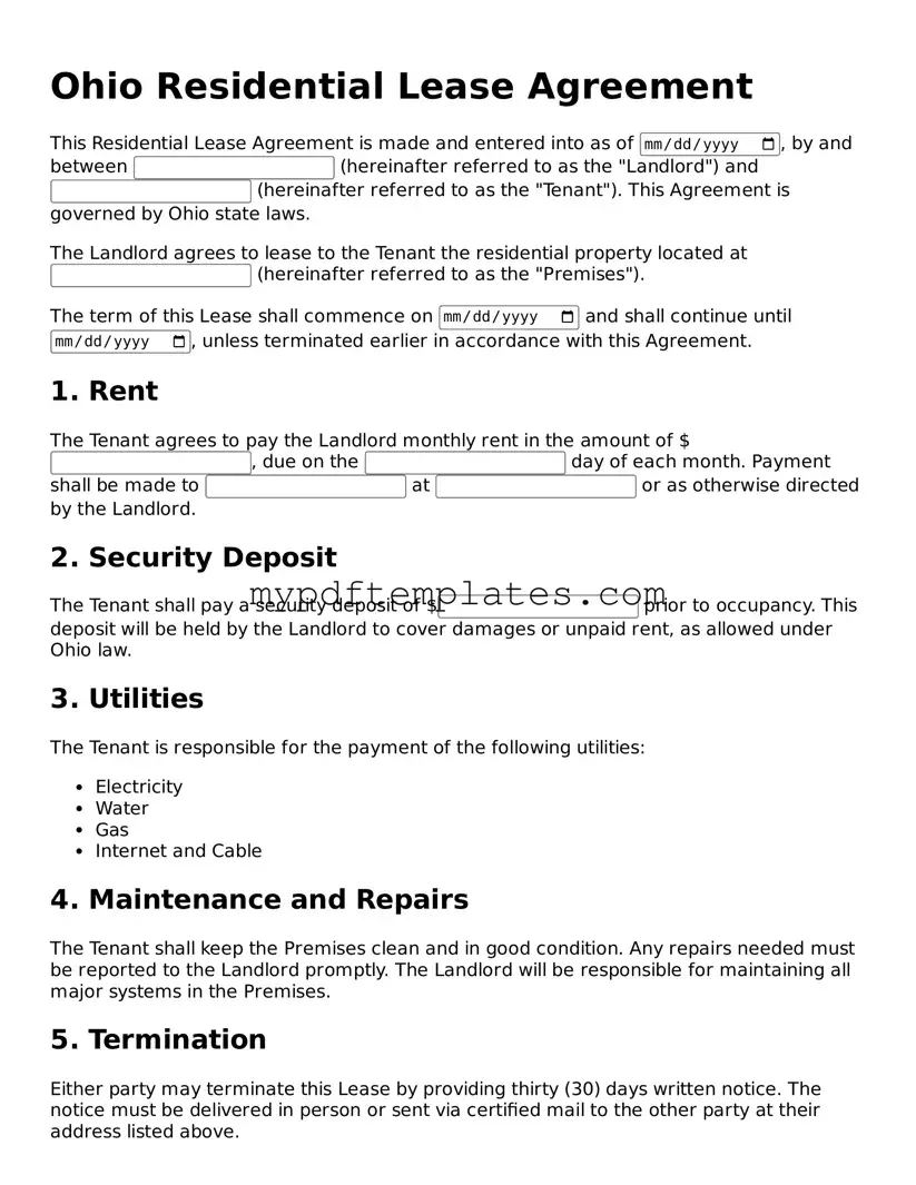 Free Ohio Residential Lease Agreement Template