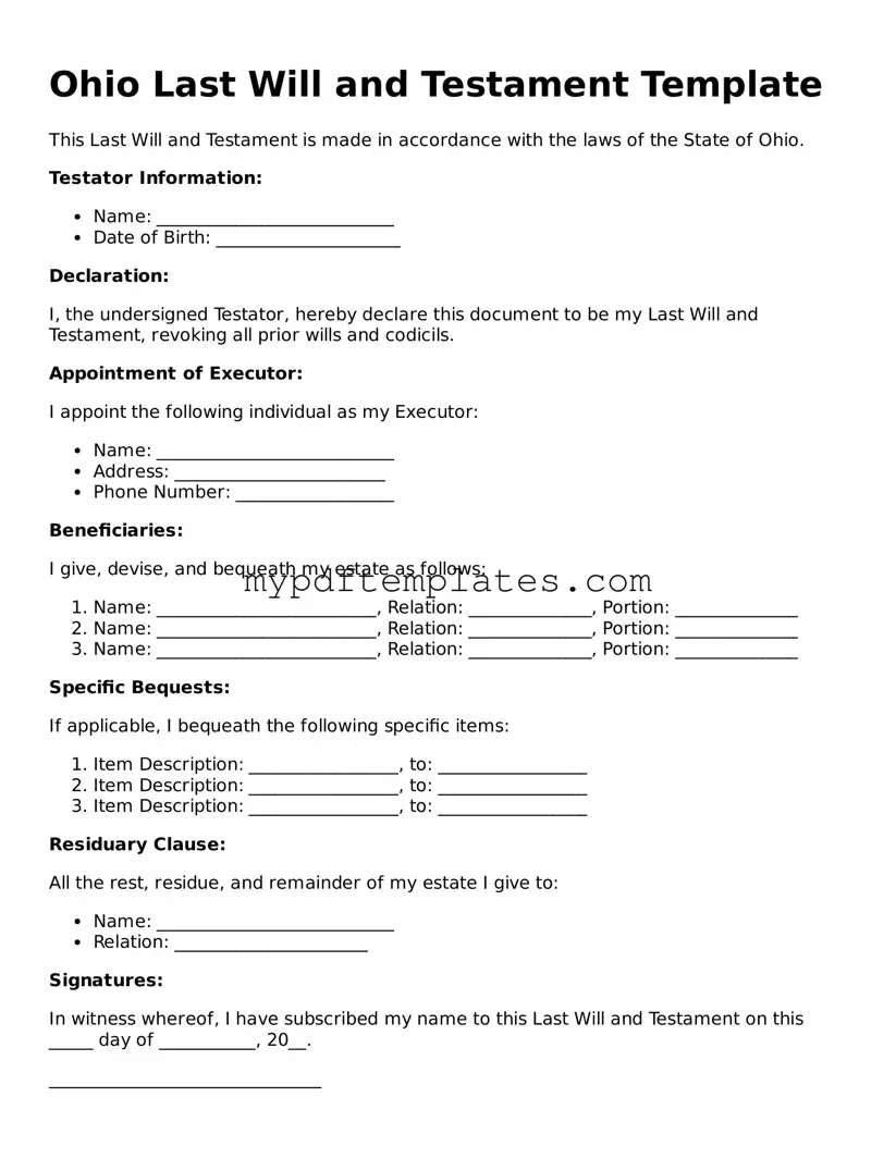 Free Ohio Last Will and Testament Template