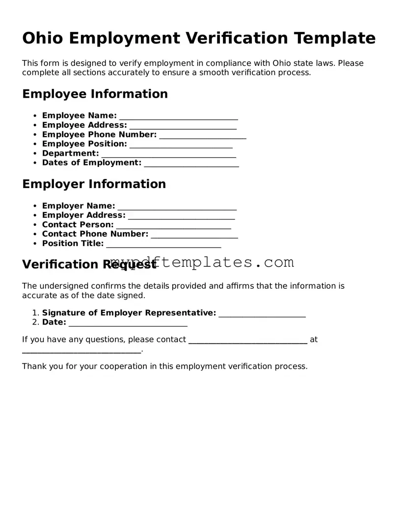 Free Ohio Employment Verification Template
