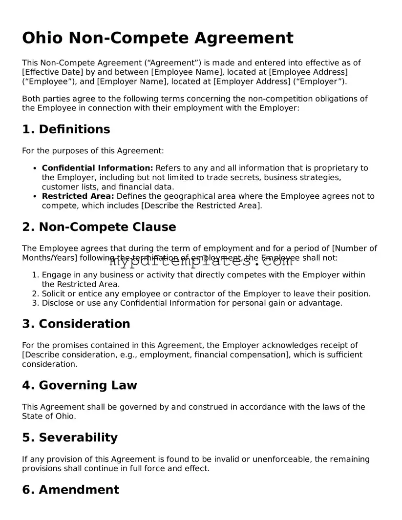 Free Ohio Non-compete Agreement Template