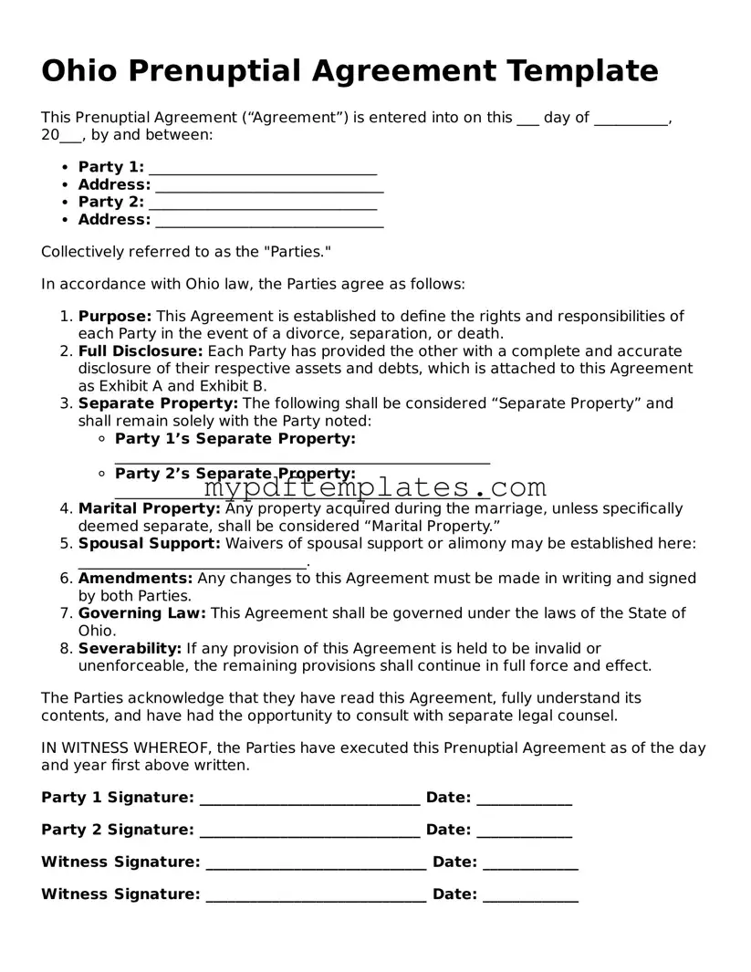 Free Ohio Prenuptial Agreement Template