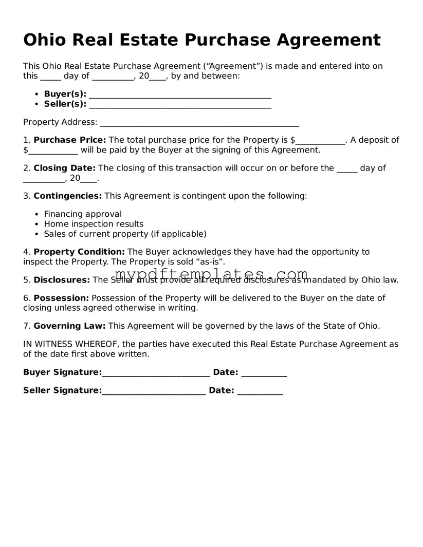 Free Ohio Real Estate Purchase Agreement Template