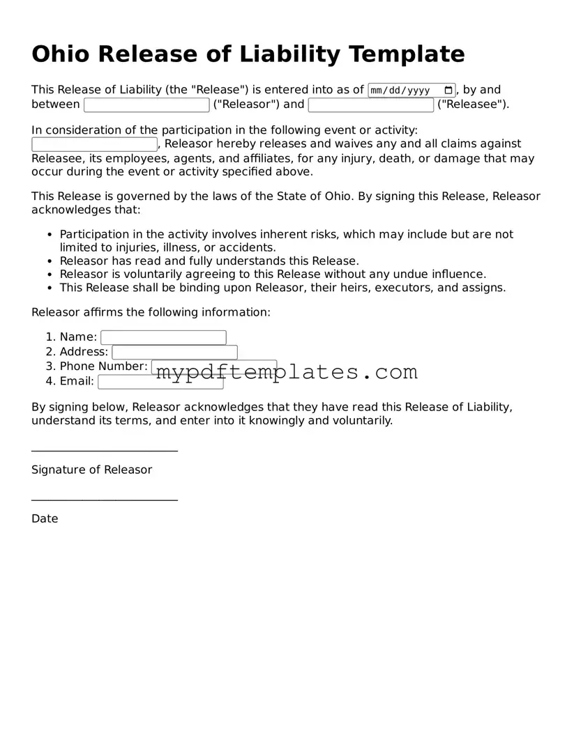 Free Ohio Release of Liability Template