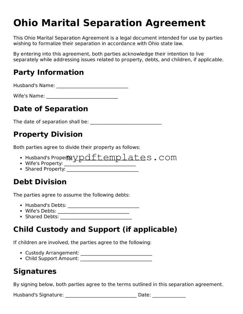 Free Ohio Marital Separation Agreement Template