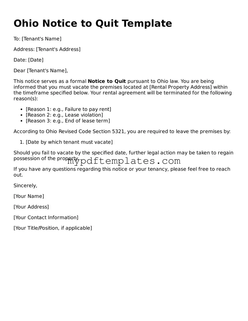 Free Ohio Notice to Quit Template