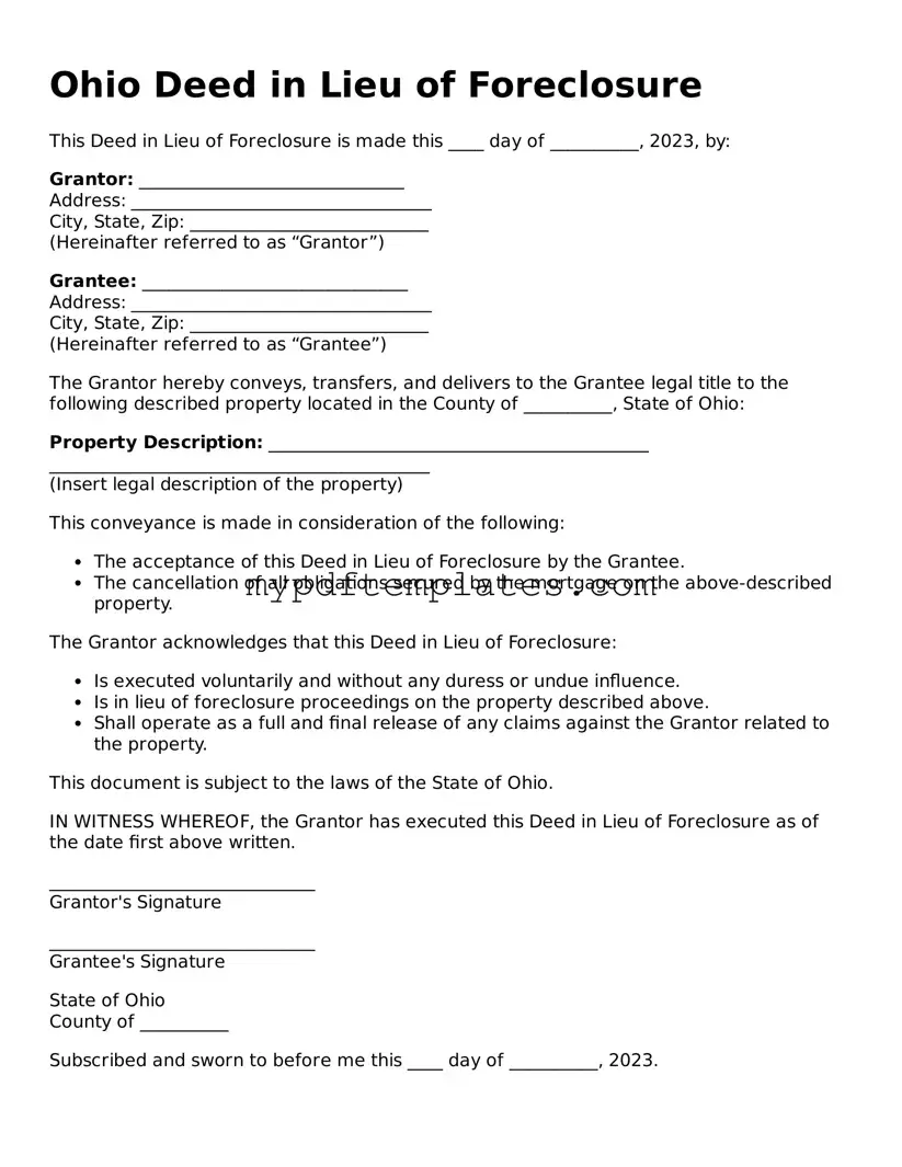 Free Ohio Deed in Lieu of Foreclosure Template