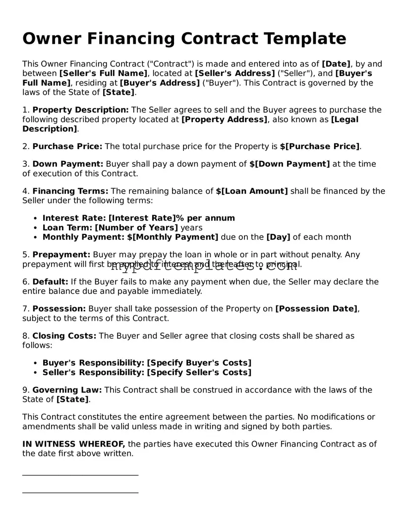 Blank Owner Financing Contract Form