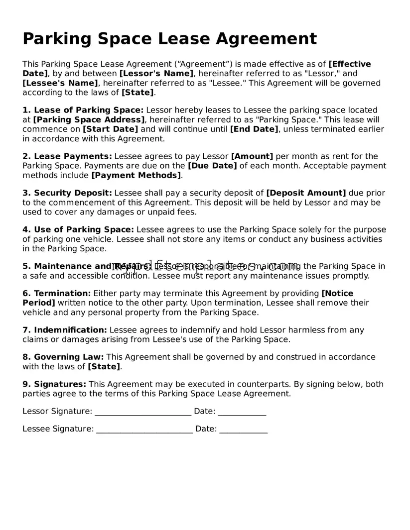 Blank Parking Space Lease Agreement Form