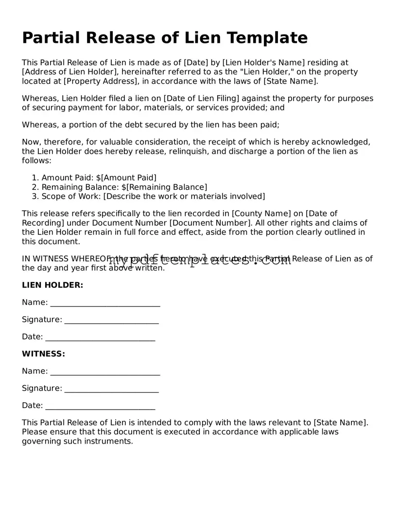 Blank Partial Release of Lien Form