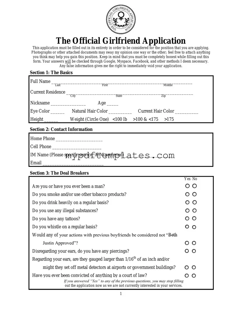 Fill Your Girlfriend Application Template