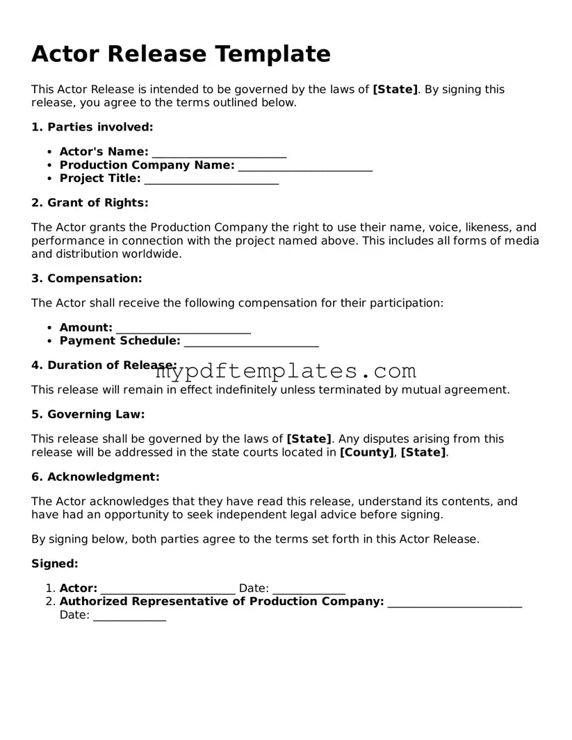 Blank Actor Release Form