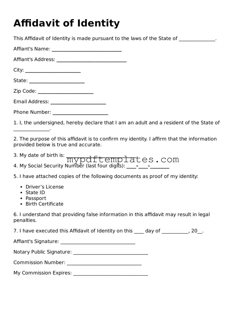 Blank Affidavit of Identity Form