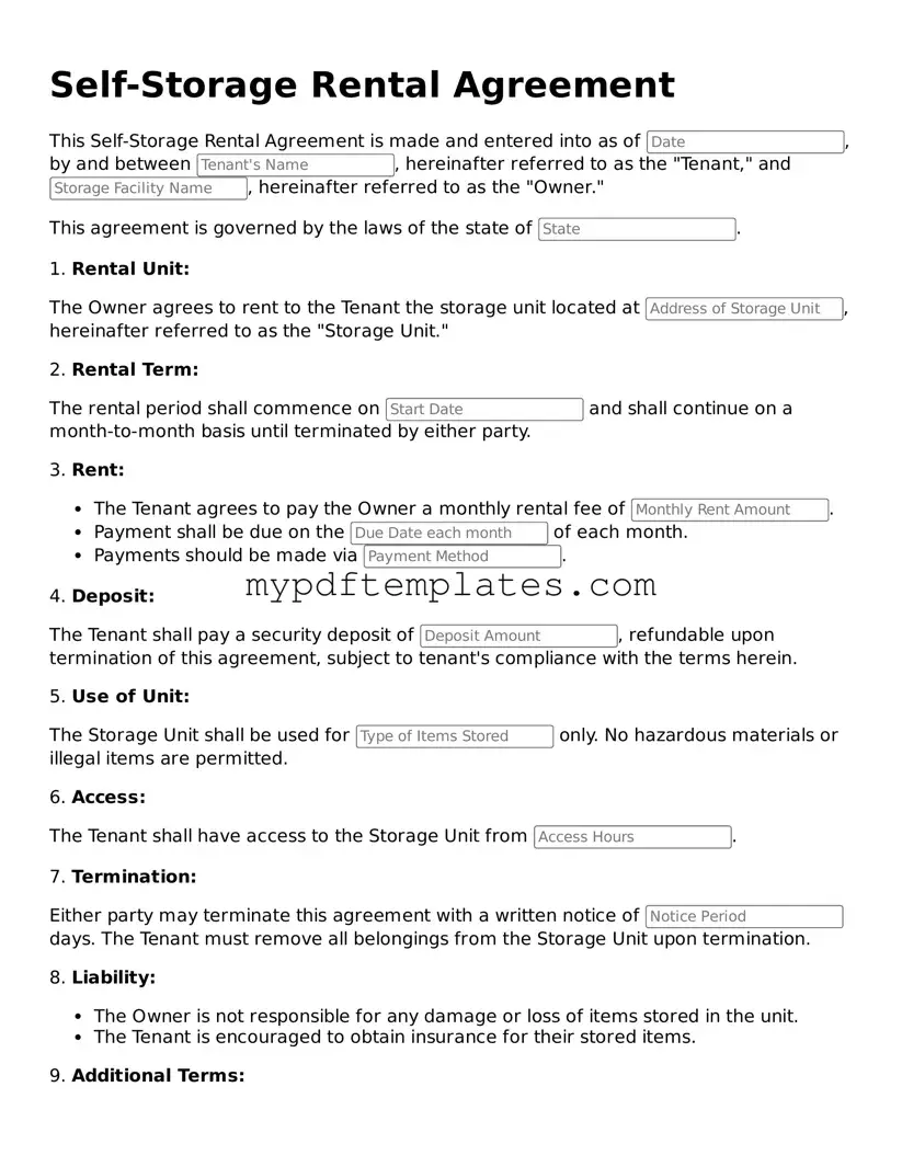 Blank Self-Storage Rental Agreement Form
