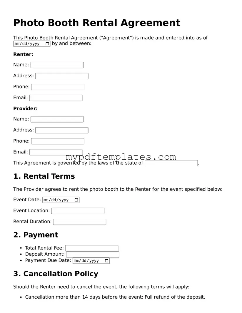 Blank Photo Booth Rental Agreement Form