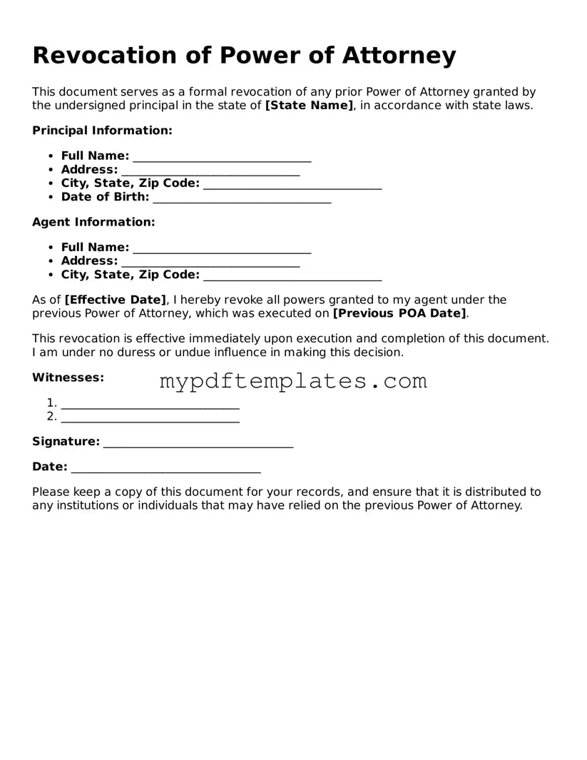 Blank Revocation of Power of Attorney Form