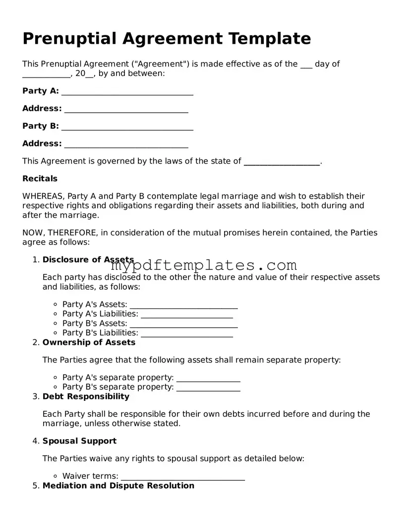 Blank Prenuptial Agreement Form