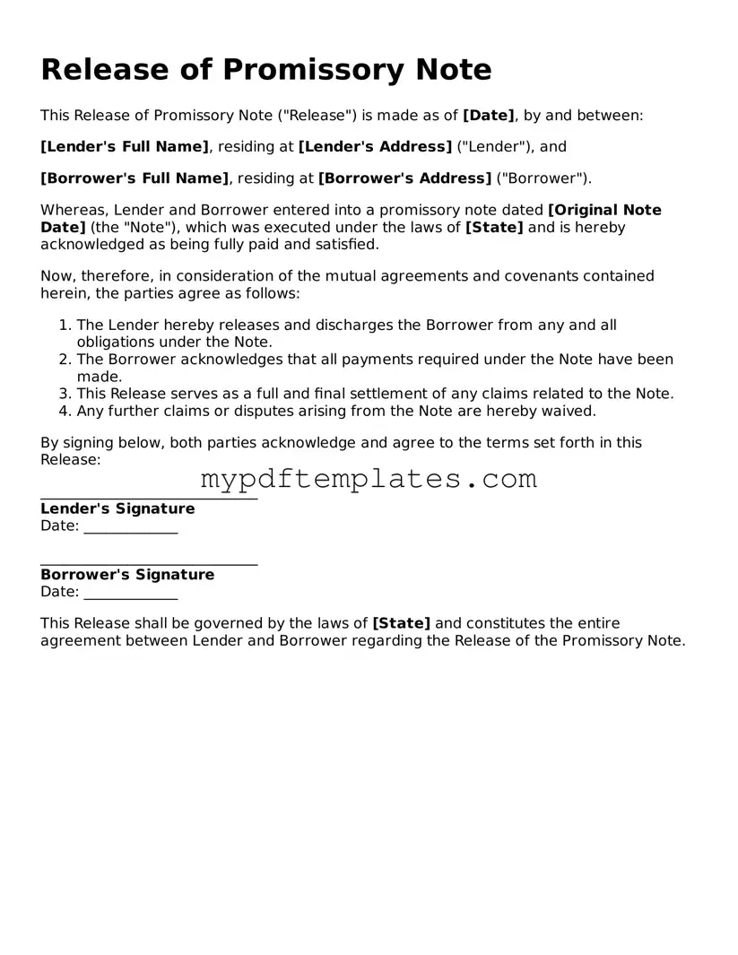 Blank Release of Promissory Note Form
